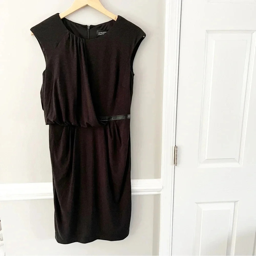 Adrianna Papell Cocktail Ruched Belted Asymmetrical Grey Sheath Midi Dress